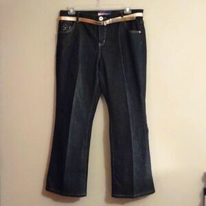 New Mwah Women's Size 16W Jeans Metallic‎ Shimmer Dark Wash Embroidery Pockets